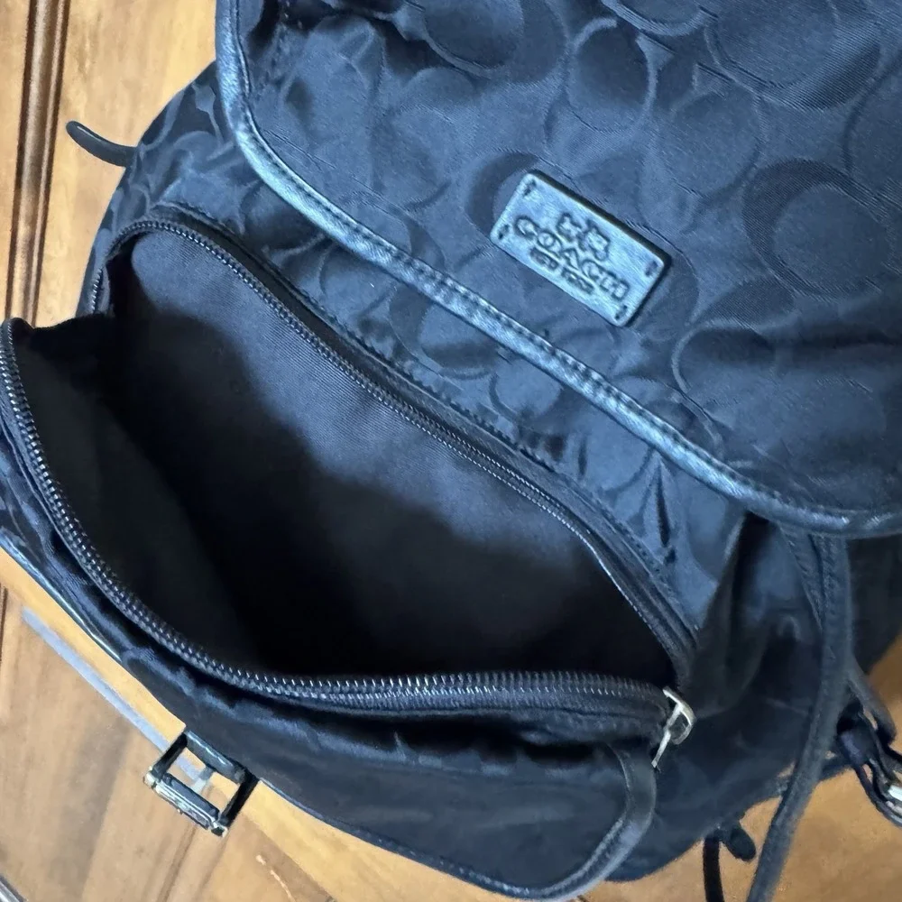 Vintage 90s Coach Signature Nylon Backpack Black Silver With Dust Bag 32970